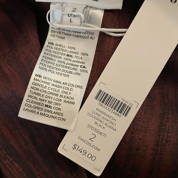 Chico’s open front kimono duster - black & brown with bell sleeves and pockets - Picture 4 of 9